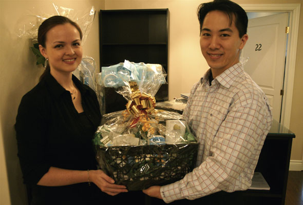 Nguyen and Chiang ready the gift baskets