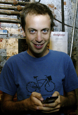 Dave Meslin at the launch party of Dandyhorse magazine at Cinecycle in Toronto