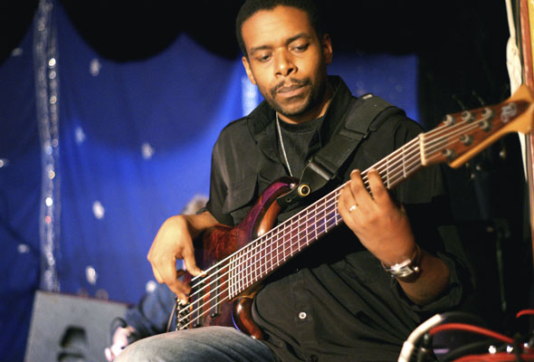 Bassist Rich Brown performs with Autorickshaw at Lula Lounge in Toronto
