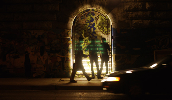 Michal Maciej Bartosik's Bohemian Grotto installation under the Dufferin bridge in Toronto during the Queen West Art Crawl