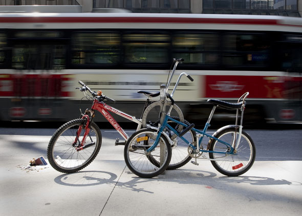 Toronto Bikes and a TTC Streetcar