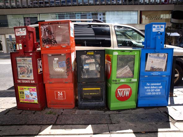 Newspaper boxes on Bloor Street