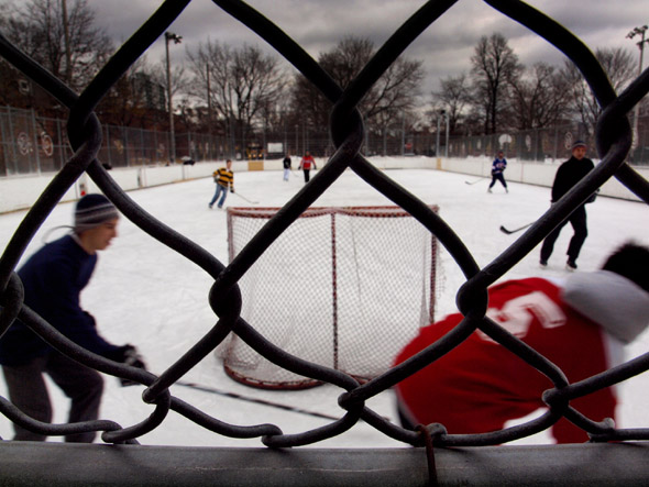 Through the fence at Dufferin Grove rink
