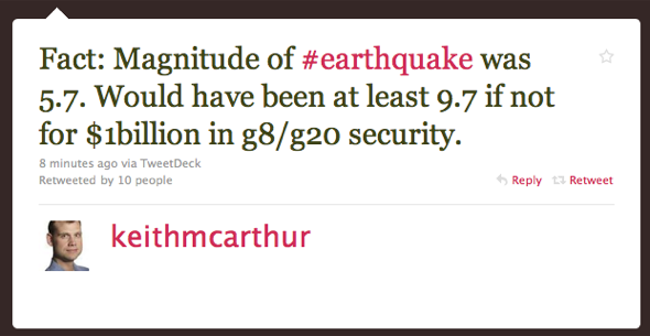 twitter earthquake