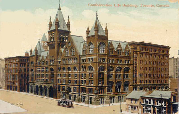 Toronto, Confederation Life Building, Richmond Street, Yonge Street, postcard, 1920s