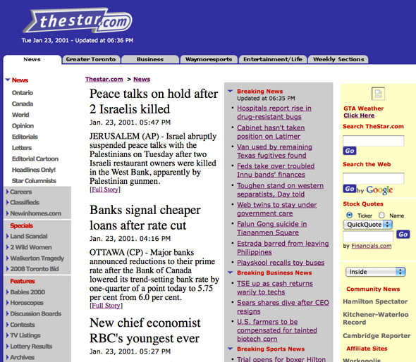 Toronto Star Web 2001