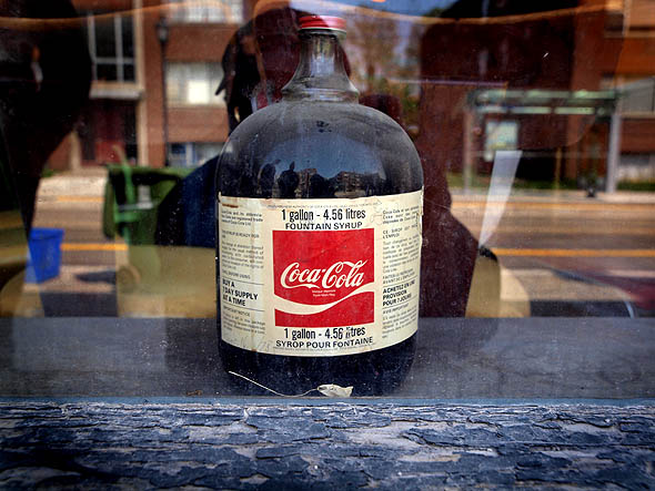 vintage Coke syrup in Ace Restaurant window