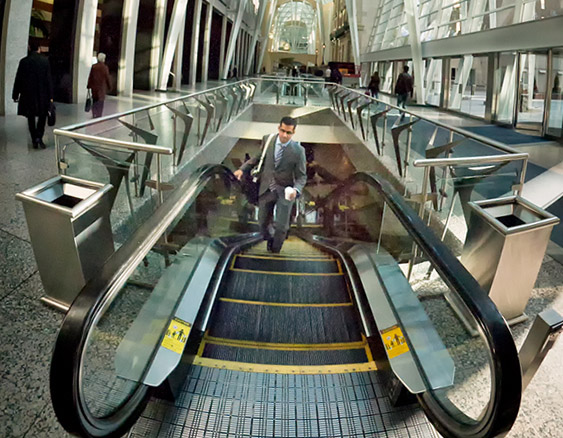 fisheye, business, escalator 