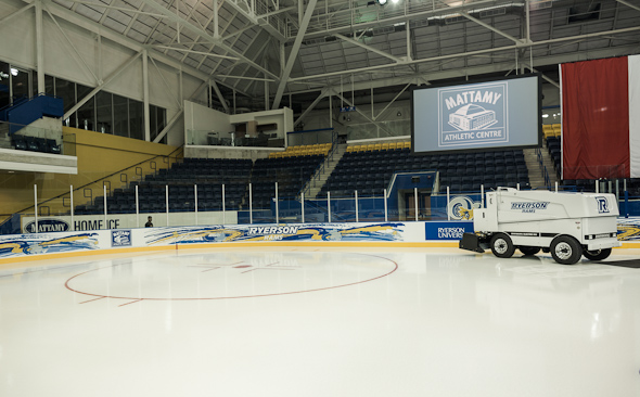 Centre ice of Maple Leaf Gardens. Now a grocery store but still have the  centre marked. : r/nhl
